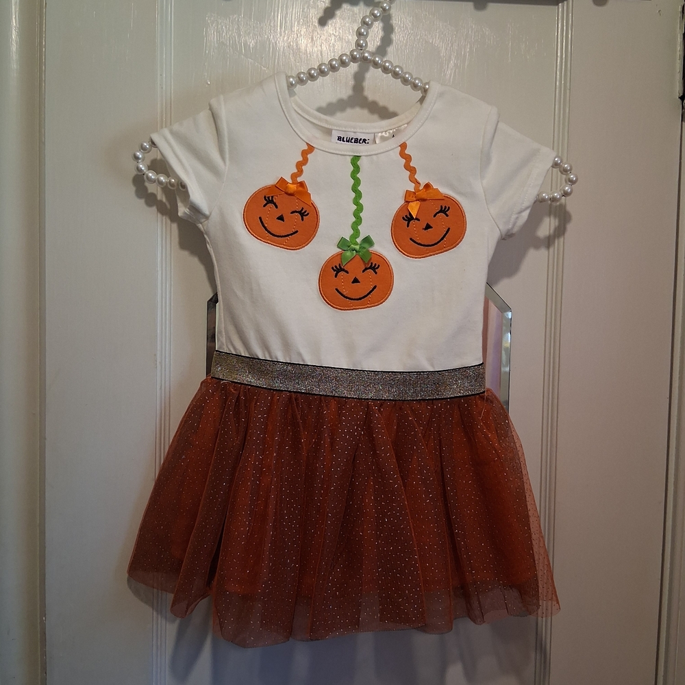 Blueberi Boulevard Pumpkin Tulle Dress - White and Orange